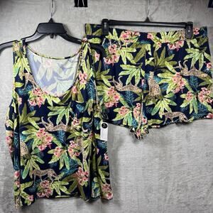 Ambrielle NEW 2 Piece Sleepwear Women Scoop Neck Short Set XXL Navy Cheetah